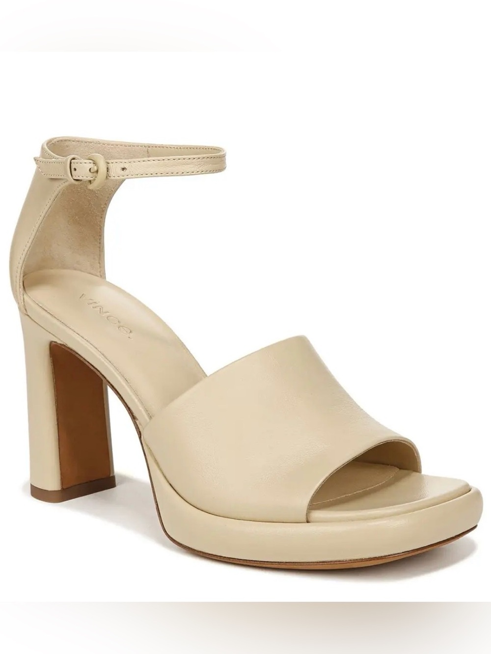Vince Amara Platform Ankle Strap Sandal  Macadamia Leather Size 5.5M